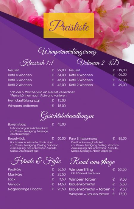 Preisliste NEU - kosmetik Preisliste Augenblicke Beauty