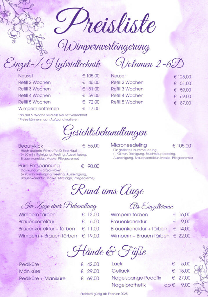 Preislisten 2025 website Preisliste 2025